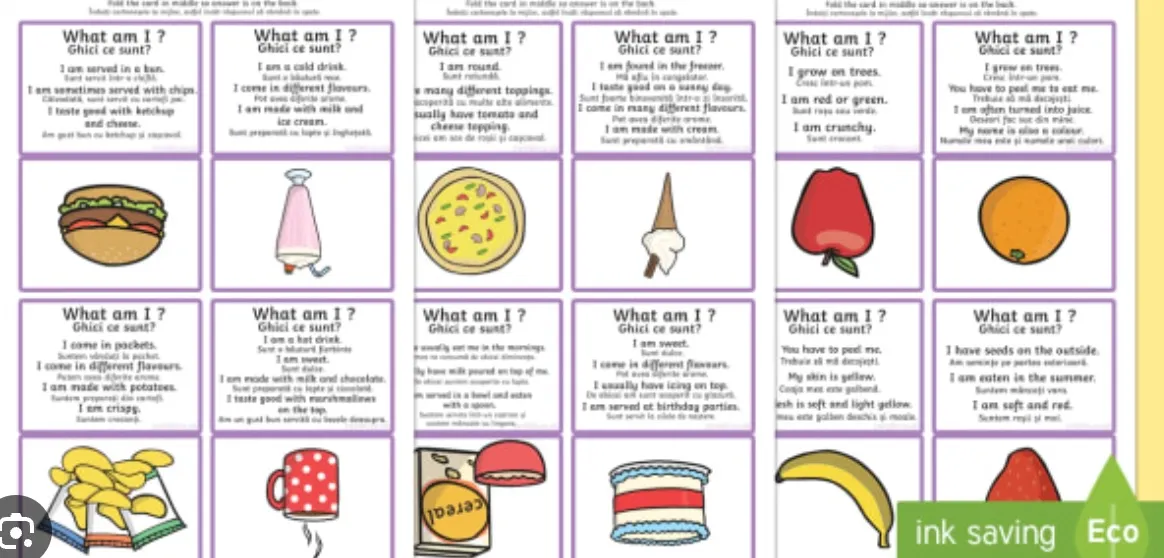 'What Am I?' Guessing Game Cards Food Themed English